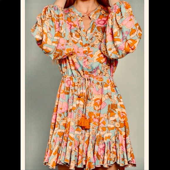 NWT SZ SM by Dee-Dee for Anthro Vintage Boho style Groovy Floral Print Dress👗 - Picture 5 of 7